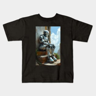 Droid resting on steps Kids T-Shirt